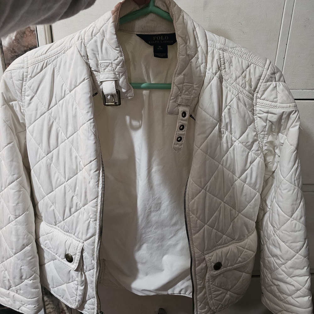 Polo by Ralph Lauren Women's Cream Quilted Belt-Neck Puffer Jacket